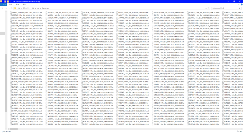 ヒストリカルデータの山。FT2, FT3で使用していたが、FT4からは1通貨ペア1ファイルで済むようになったので不要に……。